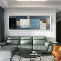 ריבועים שקטים – תמונת קנבס פנורמית אבסטרקטית בגווני כחול, לבן, אפור וזהב | CT4672