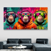 שלושת ה-DJ – תמונת קנבס קופים עם אוזניות בסגנון פופ-ארט | CY4513