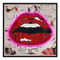 תמונת שפתיים ניאון ורוד – אמנות LED על סוללות עם שלט רחוק--מידה 83*83 ס