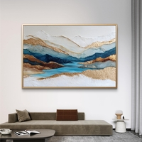 תמונת קנבס אבסטרקטית בגווני כחול ותכלת עם נגיעות זהב בעיצוב יוקרתי