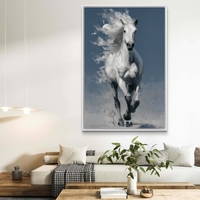 תמונת קנבס של סוס לבן דוהר על רקע כחול עמוק