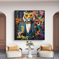 תמונת טייגר BIG BOSS מוארת עם שלט רחוק וסוללות – אמנות LED - מידות 83*83 ס