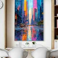 תמונת קנבס של רחוב עירוני צבעוני עם גורדי שחקים והשתקפות אורות על כביש רטוב – NEXTGEN BY BAR