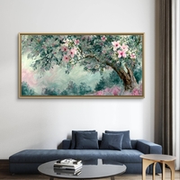 תמונת קנבס פריחת אביב רומנטית – ענפי פרחים בגווני ירוק ופודרה | CJ6532