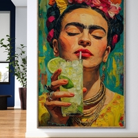 תמונת קנבס צבעונית בהשראת פרידה קאלו עם כוס משקה