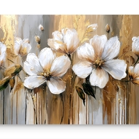 תמונת קנבס Golden Harmony – פרחים לבנים בעיצוב מופשט עם נגיעות זהב ואפור