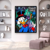 תמונת קנבס בסגנון גרפיטי צבעוני עם דונלד דאק מחזיק שטר בוער – NEXTGEN BY BAR