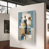 תמונת קנבס של דמות נשית מאחור בסגנון אבסטרקט גאומטרי בגוונים רגועים