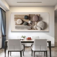 תמונת זכוכית אופקית עם אבנים מעוגלות ולוחות עץ בעיצוב טבעי-מינימליסטי בהדפסה חלקה