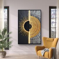 תמונת שמש אבסטרקטית שחור זהב מוארת עם שלט רחוק וסוללות – אמנות LED דגם LED1009-מידה 123*83 ס