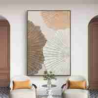 תמונה אבסטרקטית עם תאורת LED ושלט רחוק – עלים מרקמיים בגווני חול דגם LEDA1001--מידה 120-80