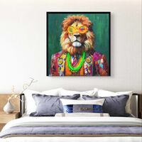 תמונת LED אריה צבעוני עם משקפיים ושרשרת ניאון – מופעלת על סוללות עם שלט רחוק - מידה 83*83 ס