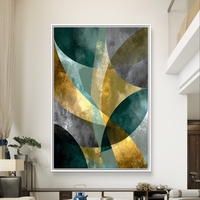 קימורים בטורקיז וזהב – תמונת קנבס אבסטרקט גיאומטרית בגווני ירוק, זהב ואפור | DC4471