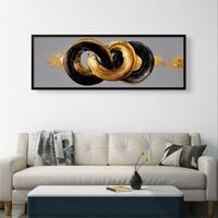 קשר אינסוף – תמונת קנבס פנורמית עם טבעות מכחול בשחור וזהב על רקע אפור | CT4673