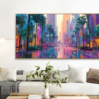 תמונת קנבס אורבנית צבעונית עם רחוב רטוב והשתקפויות ניאון בגווני טורקיז, ורוד וכתום – NEXTGEN BY BAR