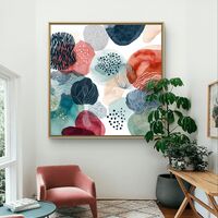 קולאז׳ אקוורל – תמונת קנבס אבסטרקט צבעי מים בטורקיז וקורל | SQ3382