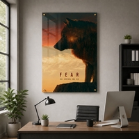 פחד הוא דלק – תמונת זכוכית זאב מוטיבציה FEAR בגווני שקיעה | GT5663