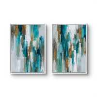 סט תמונות קנבס זוגי בגווני טורקיז, לבן וזהב בעיצוב אבסטרקטי – תכשיט לבית
