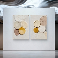 תמונת זכוכית זוגית בעיצוב אבסטרקטי מינימליסטי עם עיגולים בגווני שמנת, בז’ וחרדל, הדפסה חלקה וללא תבליט