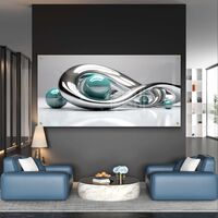 אינסוף כרום – תמונת זכוכית אבסטרקטית עם קימורי כסף וכדורי טורקיז | GP1391