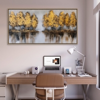 תמונת קנבס של יער עצים זהובים עם השתקפות במים בסגנון מודרני