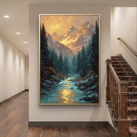 נהר זהוב בין ההרים – תמונת קנבס נוף הרים ויער בגווני כחול וזהב | DC4474