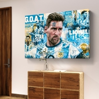 ליאו מסי G.O.A.T – תמונת קנבס לרוחב בסגנון פופ ארט כחול וזהב – דגם DA1881