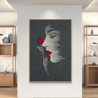 ורד אדום – תמונת קנבס פרופיל אישה עם ורד אדום על רקע כהה | CT2225