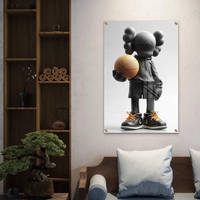 תמונת זכוכית של דמות KAWS שחורה מחזיקה כדורסל, עם נעליים שחורות ושרוכים כתומים – מתוך קולקציית NEXTGEN BY BAR של תכשיט לבית.