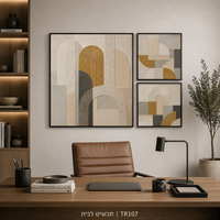 טריו קשתות גיאומטריות בז' חרדל ואפור – סט 3 תמונות קנבס | דגם TR107