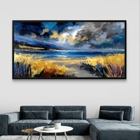 תמונת קנבס נוף ים דרמטי בכחול וזהב – קנבס יוקרתי לרוחב לסלון דגם CC4563