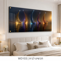 צי המפרשים הזוהר – תמונת זכוכית לרוחב סירות מוארות לסלון | WD103