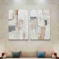 תמונת זכוכית זוגית אבסטרקטית בגווני שמנת ואבן בהדפסה חלקה ומינימליסטית