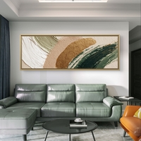 קשתות חול וזית – תמונת קנבס פנורמית אבסטרקטית בטקסטורת מכחול בגווני ירוק, בז׳ וזהב | CT4674