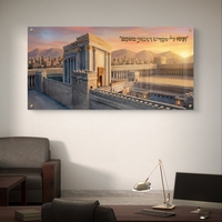 תמונת זכוכית קדושה של בית המקדש בירושלים עם פסוק, בהדפסה חלקה וללא תבליט