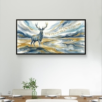 תמונת קנבס לרוחב עם אייל ופסוק כְּאַיָּל תַּעֲרֹג, בעיצוב רוחני בגווני תכלת וזהב, הדפסה חלקה מבית תכשיט לבית