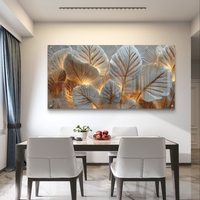 עלי זהב ולבן על זכוכית – תמונת זכוכית יוקרתית למשרד ולסלון | GX4175