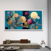 גן הזהב הבוטני – תמונת קנבס פרחים וזהב על רקע טורקיז | CY4512