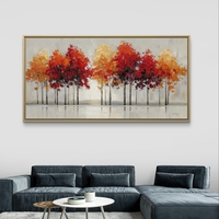 תמונת קנבס לרוחב עם שדרת עצים בגווני אדום כתום וזהב לעיצוב הבית