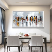 תמונת קנבס לרוחב עם דמויות אבסטרקטיות בצבעים חמים וסגנון מודרני