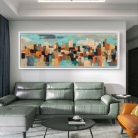 מטרופולין צבעוני – תמונת קנבס פנורמית אבסטרקטית בקו עירוני בגווני טורקיז, חמרה ושחור | CT4671