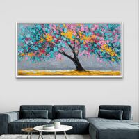 תמונת קנבס של עץ צבעוני עם פריחה בגווני טורקיז, ורוד וצהוב