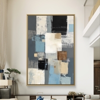 קנבס מודרני לסלון עם בלוקים גיאומטריים בצבעים רגועים