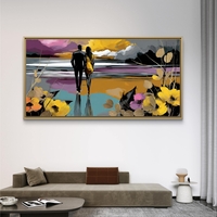 תמונת קנבס פנורמית של זוג צועד בשקיעה צבעונית