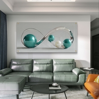 תמונת זכוכית לרוחב עם עיצוב אינסוף וכדורים בגווני טורקיז ושמנת