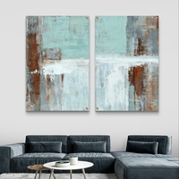 סט תמונות זכוכית זוגי בגווני טורקיז, לבן וחלודה בעיצוב אבסטרקטי – תכשיט לבית