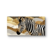תמונת קנבס לרוחב עם זברה בגווני זהב ושחור