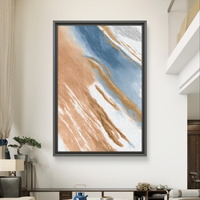 תמונת קנבס מופשטת בגווני חום, כחול ולבן בהדפסה חלקה וללא תבליט – תכשיט לבית