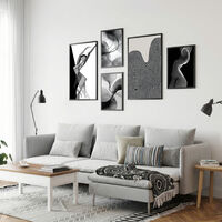 סט קנבס של חמש תמונות אבסטרקטיות בשחור ולבן בעיצוב מודרני ומינימליסטי