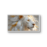 תמונת קנבס לרוחב של אריה לבן עם נגיעות זהב בעיצוב יוקרתי לעיצוב הבית